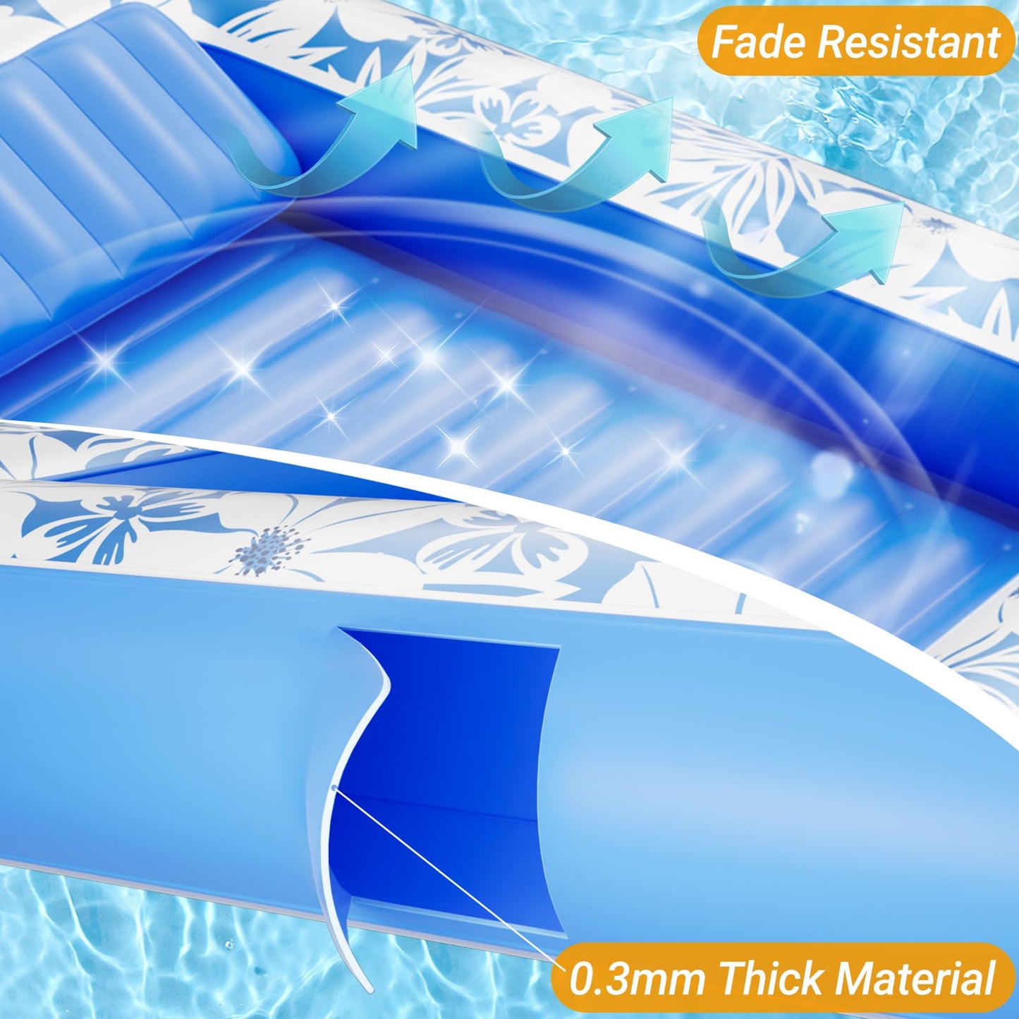SplashNSpray Pool Floats Adult Inflatable Pool Float,70" x 46" Tanning Pool Sunbathing Lounger Floaties with Headrest & Cup Holder