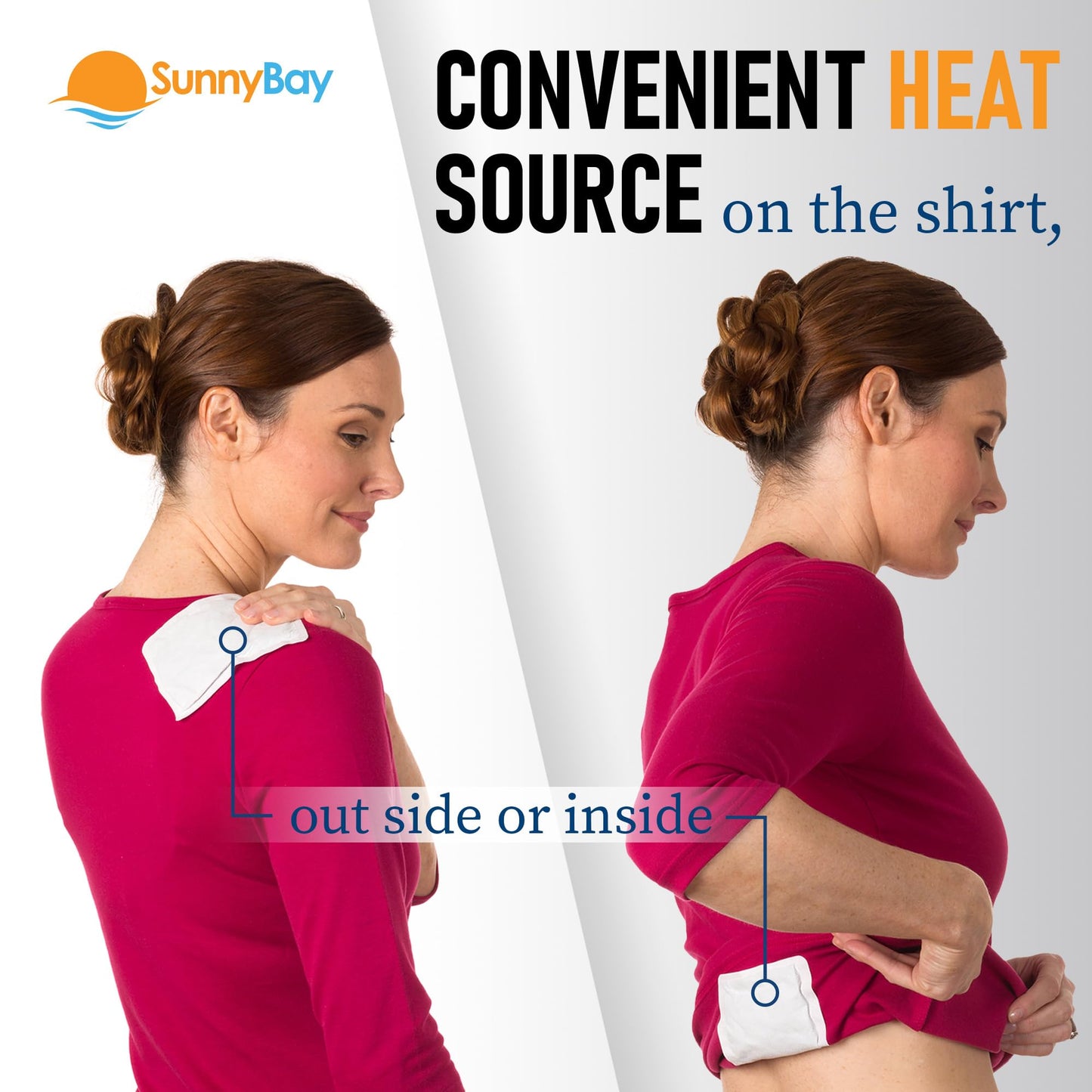 SunnyBay Adhesive Heat Patches for Neck, Knee, and Upper or Lower Back, Air-Activated Heat Pads for Menstrual Cramps, Stiffness, Sprains, and More, Stick to Clothing, 5x3 inches, 60 Count