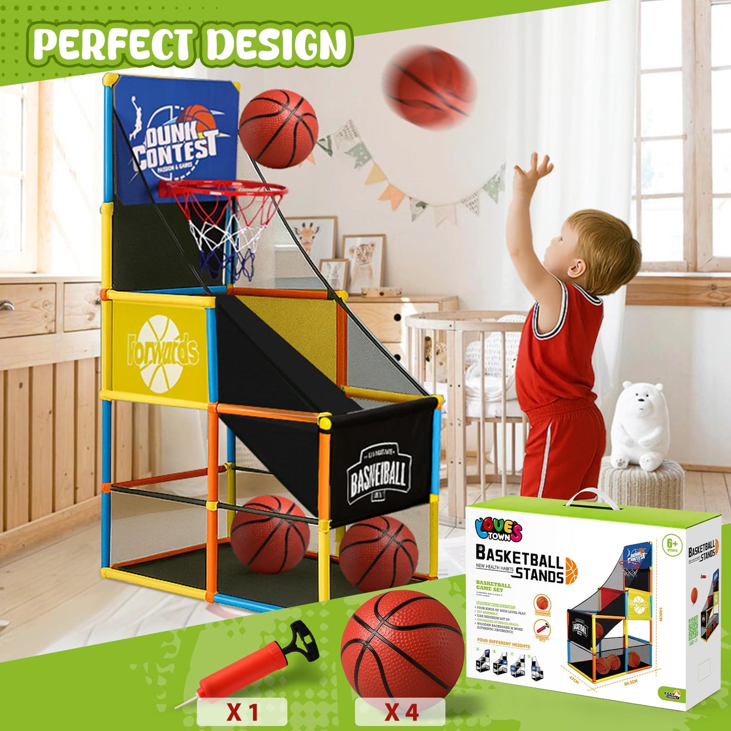 LovesTown Arcade Basketball Game Set with 4 Balls, Indoor Basketball Hoop for Kids 3 to 12 Years, Outdoor Sport Play Carnival Games Sport Toys Gifts for Boys Girls, Ideal for Competition, Toddler Toys