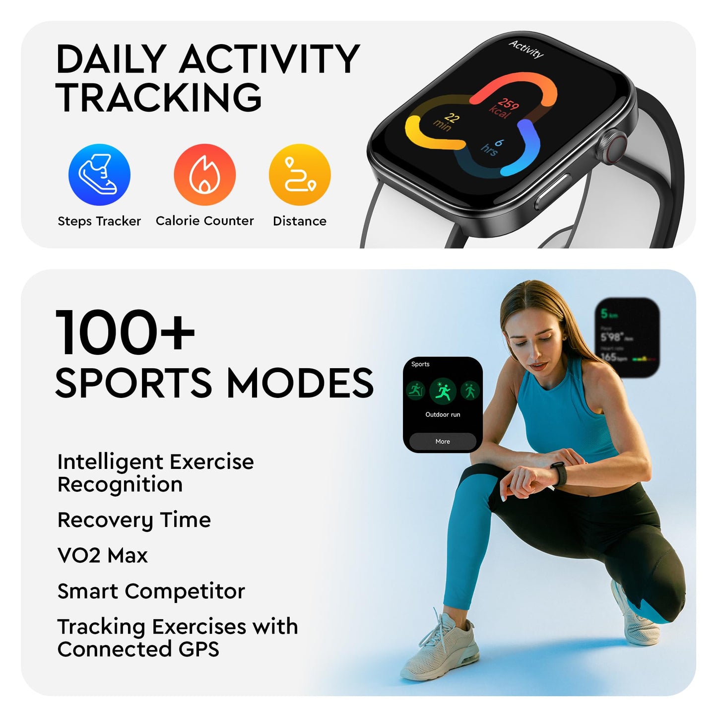 OCTANDRA Beyond VeryFit Smart Watch for Men Women 1.99" AMOLED Screen AI Voice 3ATM Fitness Tracker Watch Heart Rate/Blood Pressure/Oxygen Saturation/Stress/Step/Sleep Monitor (GTX12) (Black & Grey)