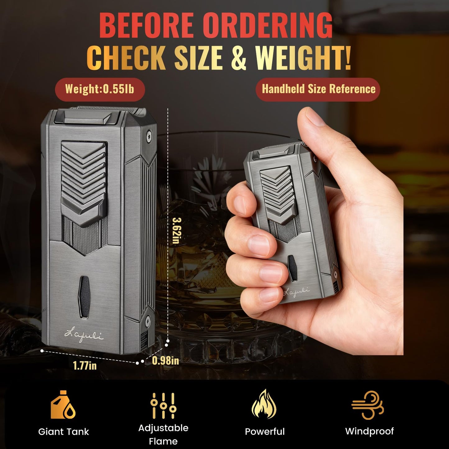 6-in-1 Torch Lighter with Twin Nubber, Auto-Pop V-Shape Clipper, Draw Enhancer, Holder and Punch, Refillable & Adjustable Windproof Butane Lighter, Premium Gift Box for Men & Travel Essential
