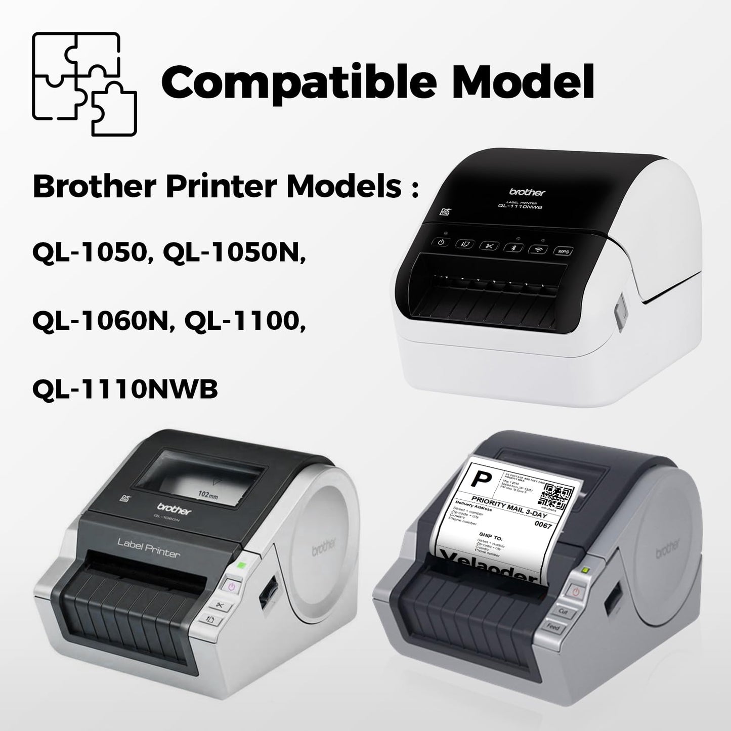 DK-1241 Shipping Labels Compatible with QL-1110NWB-QL-1100 - (4" x 6") 200 Labels/Roll, Includes 12 Rolls Die-Cut Labels with 1 Detachable Frame, Fit for Brother QL Printers