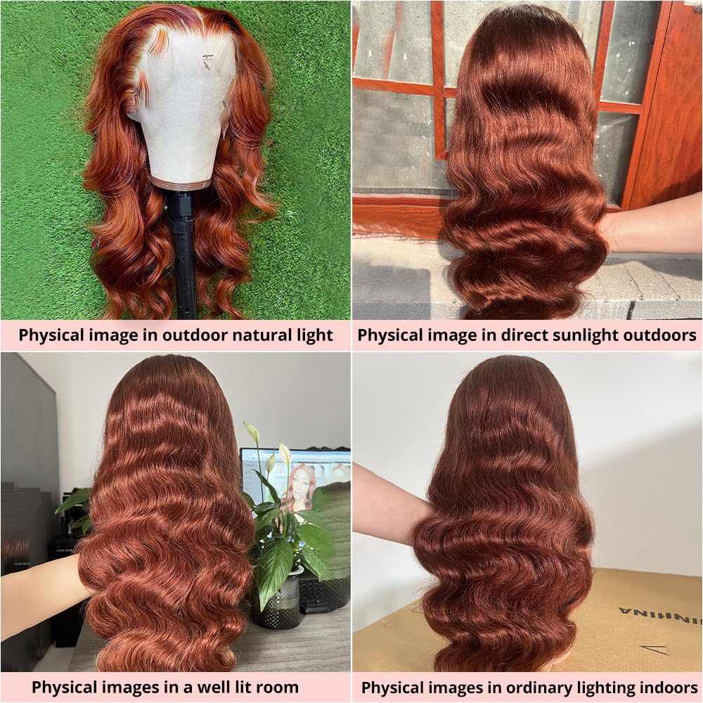 180% Density 13x6 Lace Front Wigs Human Hair Pre Plucked 13x6 Reddish Brown HD Transparent Body Wave Lace Front Wigs For Women Ginger #33 Colored Brazilian Virgin Hair Glueless Wigs Human Hair 22Inch