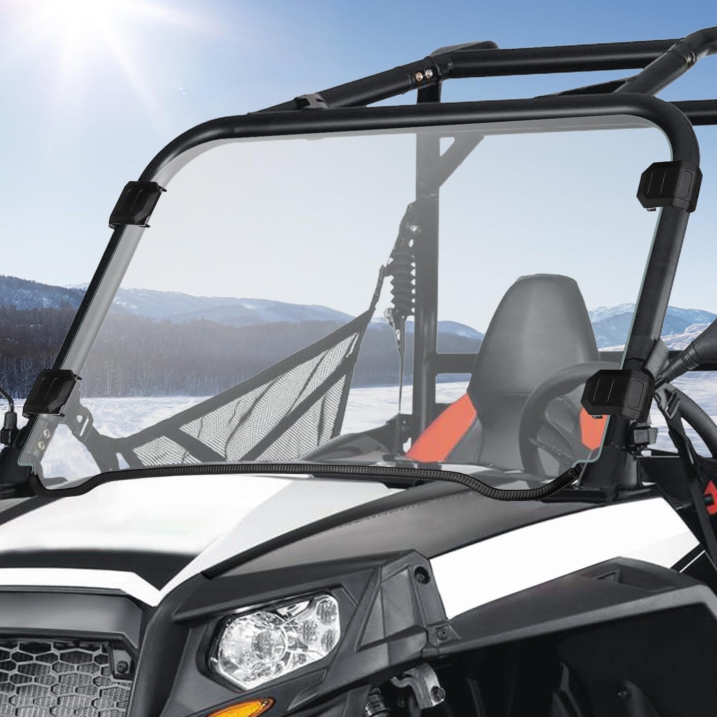 KEMIMOTO UTV Windshield Pre-installed Rubber Strips, Compatible with Polaris RZR 800 / RZR 570 / XP 900 2008-2020 UTV Front Full Windshield UV Resistance PC Clear Vsion Window