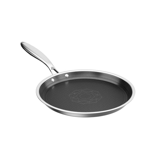 COOKER KING 11" Round Griddle Pan, 3-Ply Hybrid Stainless Steel Crepe Pan with Stay-Cool Handle, Non Stick & Non Toxic for Pancake, Eggs, All Stovetop & Induction Compatible, Oven & Dishwasher Safe