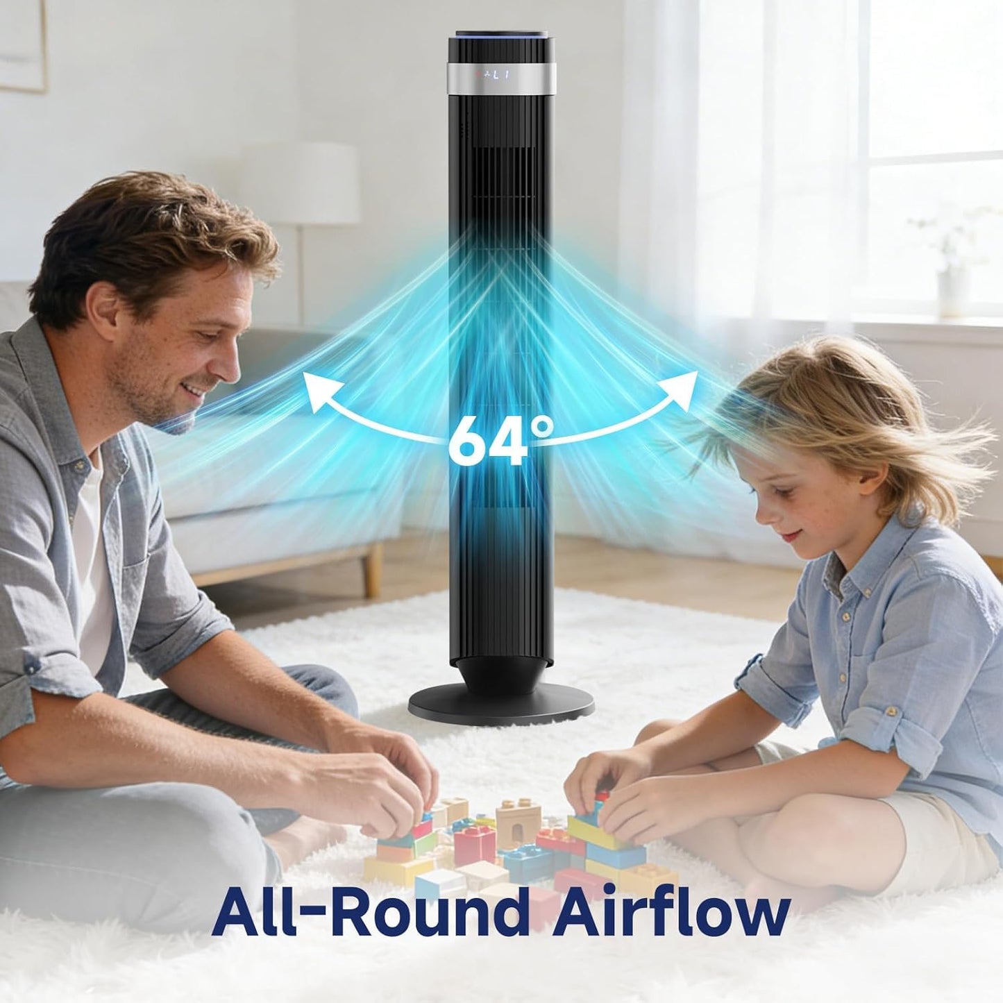 Alpen Tower Fan for Bedroom, 28db Quiet for Sleep Bladeless Tower Fan with Remote 5 Speeds & 4 Modes 12h Timer, Oscillating Standing Fan for Home Indoor, Black