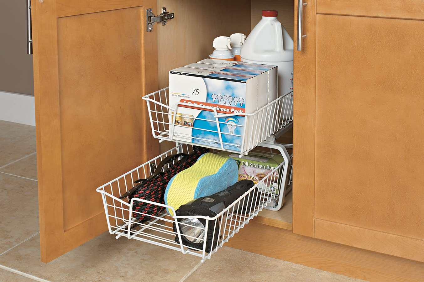 ClosetMaid 11 in. Pull Out Cabinet Organizer, 2 Tier, Heavy Duty, Slide Out Pantry Shelves Drawers for Kitchen, Bathroom, White
