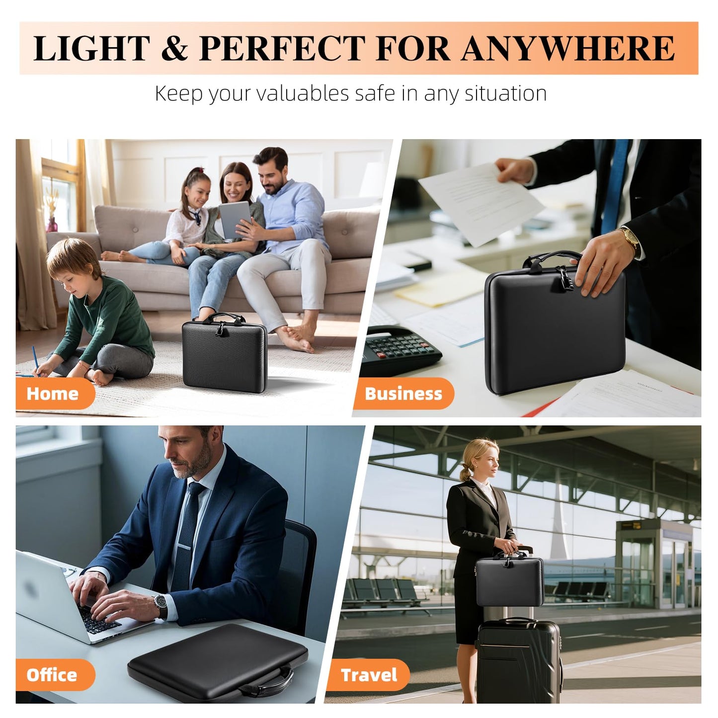 Fireproof Document Box File Organizer: Hard-Shell Case Fireproof Waterproof Box with Lock & 13 Pocket Accordion File Folder - Portable Home Office Travel Safe Storage for Important Documents and Files