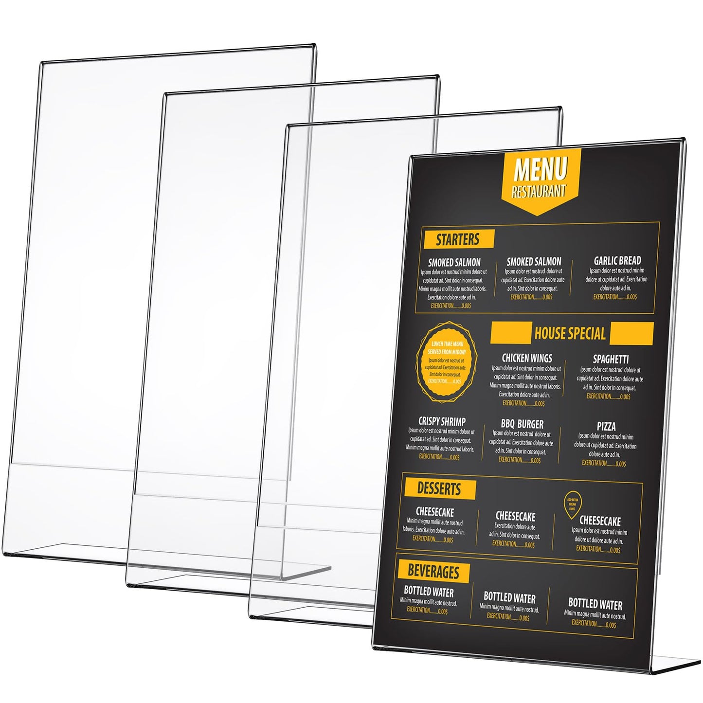 Wenqik 4 Packs 8. 5" x 14" Sign Holders Vertical l Shape Frame Acrylic Document Holder Side Loading Clear Flyer Holder Slanted Desk Paper Display Stand Graphic Poster Shelf for Restaurants Office
