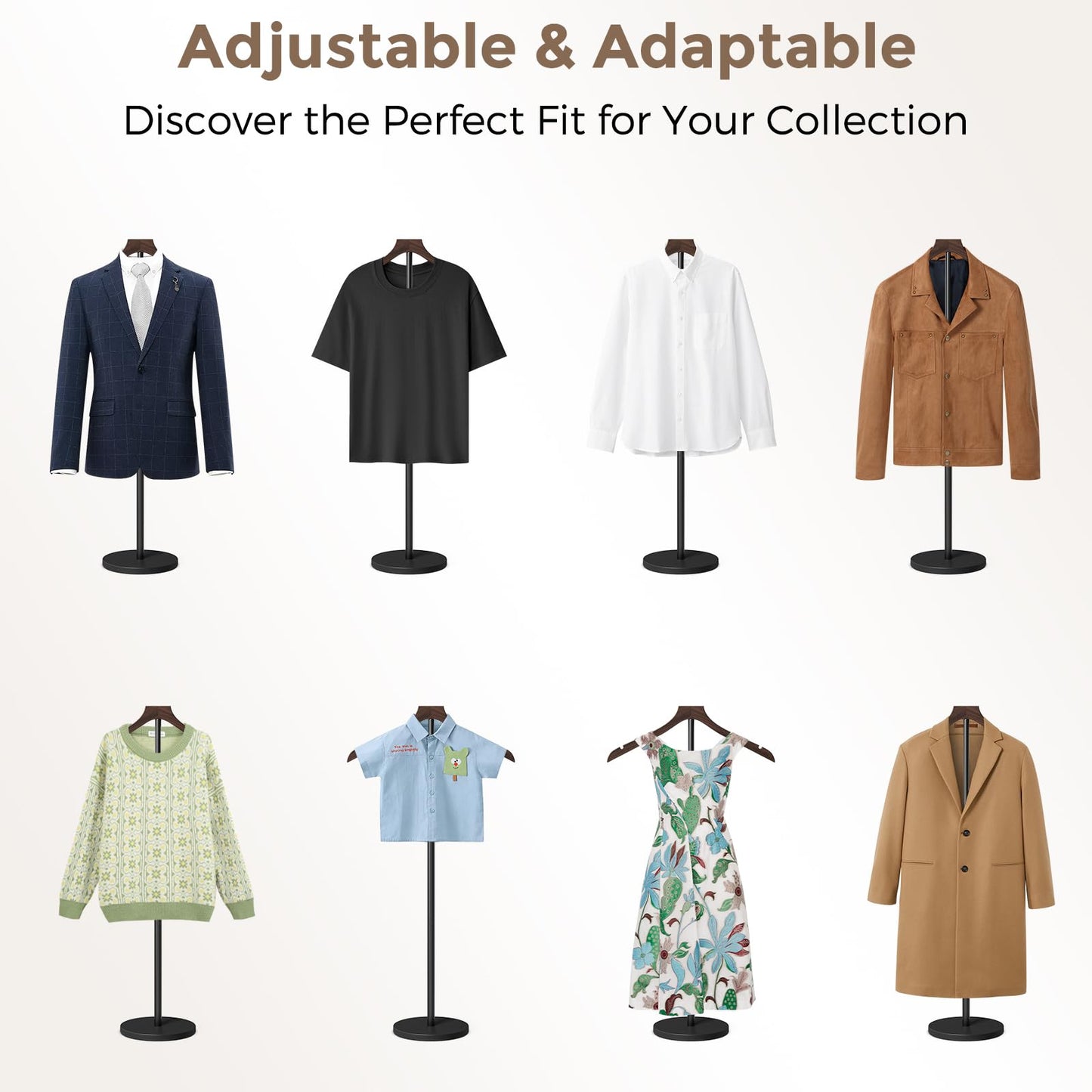 OLV 2 Pack Mannequin Torso, Adjustable Shirt Display Stand 30 to 41 Inches Height, Stable Dress Form Clothing Display Stand for Vendor, Portable Garment Rack for Coat Jacket, Walnut Wood