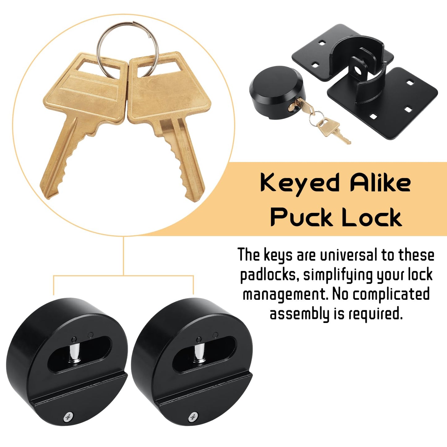 2 Packs Heavy Duty Puck Lock Keyed Alike, 73mm High Security Hidden Shackle Padlock with Hasp, Solid Steel Puck Lock Latches for Container, Garage Shed Trailer Truck, Black