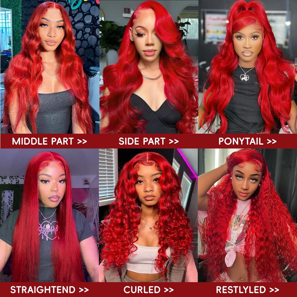 Red Lace Front Wigs Human Hair Pre Plucked 200% Density Red Wig Human Hair Body Wave Lace Front Wigs Human Hair 13x4 HD Lace Frontal Wig Colored Human Hair Wig Glueless Wigs 24 Inch