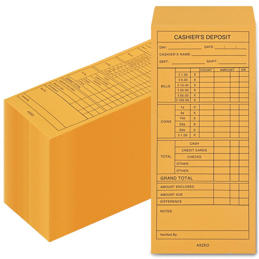 Axzeo #11 Cash Deposit Envelopes, 500-Count Self-Sealing, 28lb Brown Kraft Paper Envelopes for Small Business, Retail, Restaurant