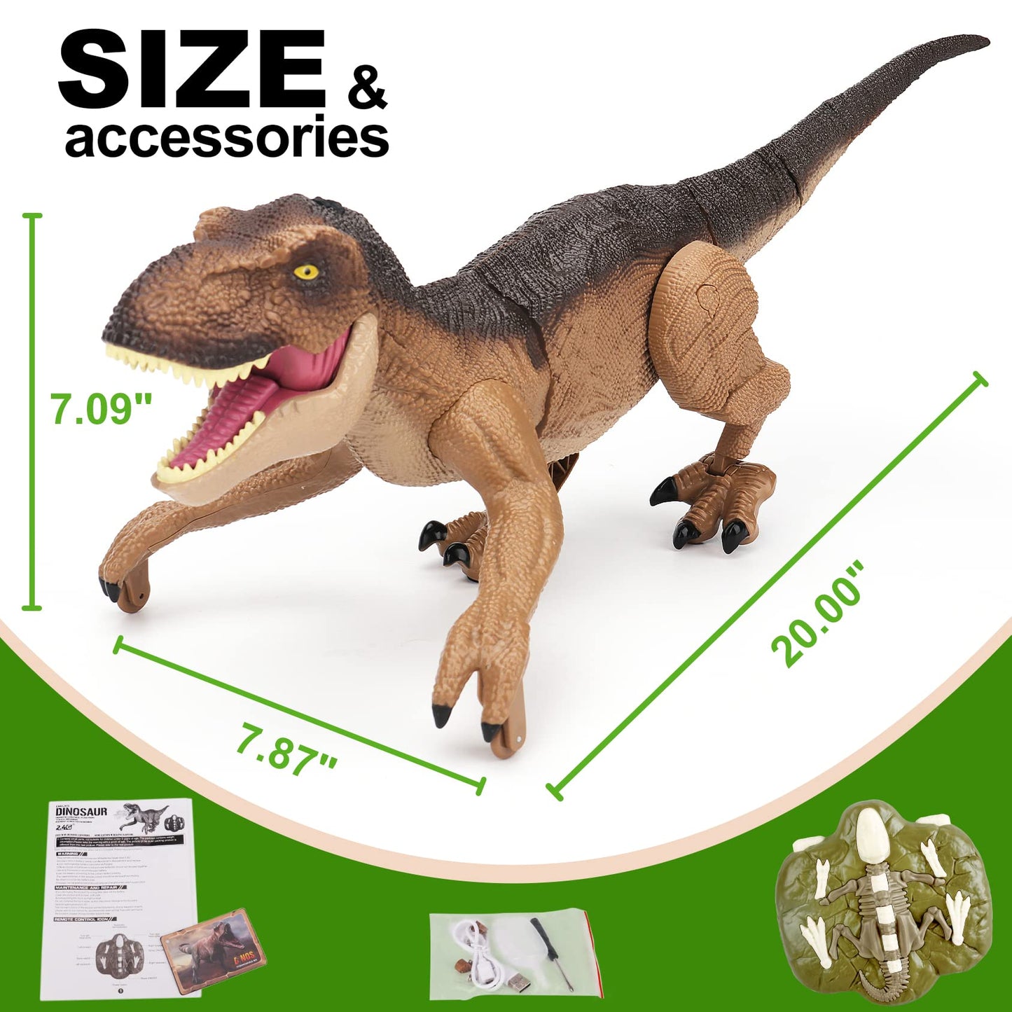 IQKidz Remote Control Dinosaur Toys for Boys 3 4-7 8-12- RC Realistic Big T-Rex Gifts for Kids, Interactive Dino with Light Roar Spray Touch Sensing