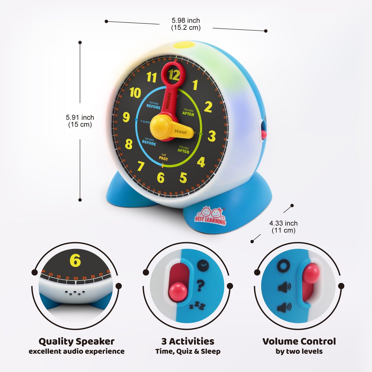 BEST LEARNING Learning Clock - Educational Talking Learn to Tell Time Light-Up Toy with Quiz and Sleep Mode Lullaby Music for Toddlers & Kids Ages 3 to 6 Years Old