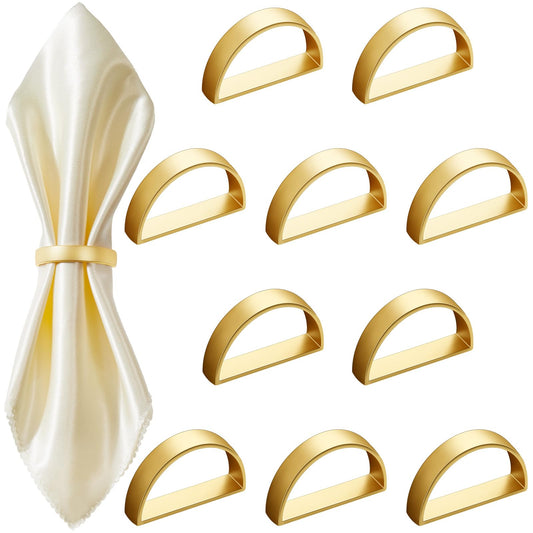 100 Pcs Stainless Steel Napkin Rings Festival Metal Napkin Ring Holders Modern Serviette Buckles Metallic Adornment for Table Settings Kitchen Dinner Party Wedding (Matte Gold Semicircle)