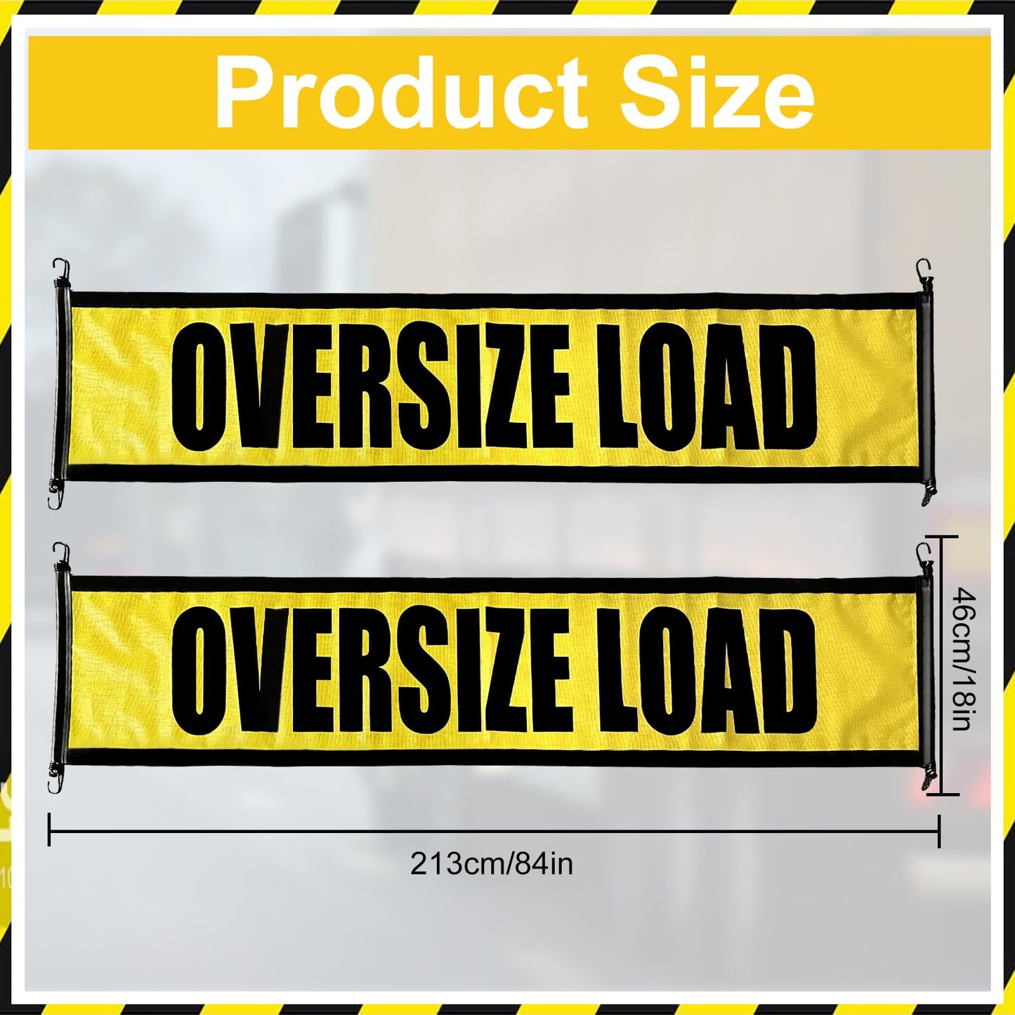 Oversize Load Signs for Trucks 18" x 84" Wide Load Banner with Heavy Duty with Bungee Cords for Escort Vehicles Car Truck 2 Pack Oversize Load Banner Warning Product