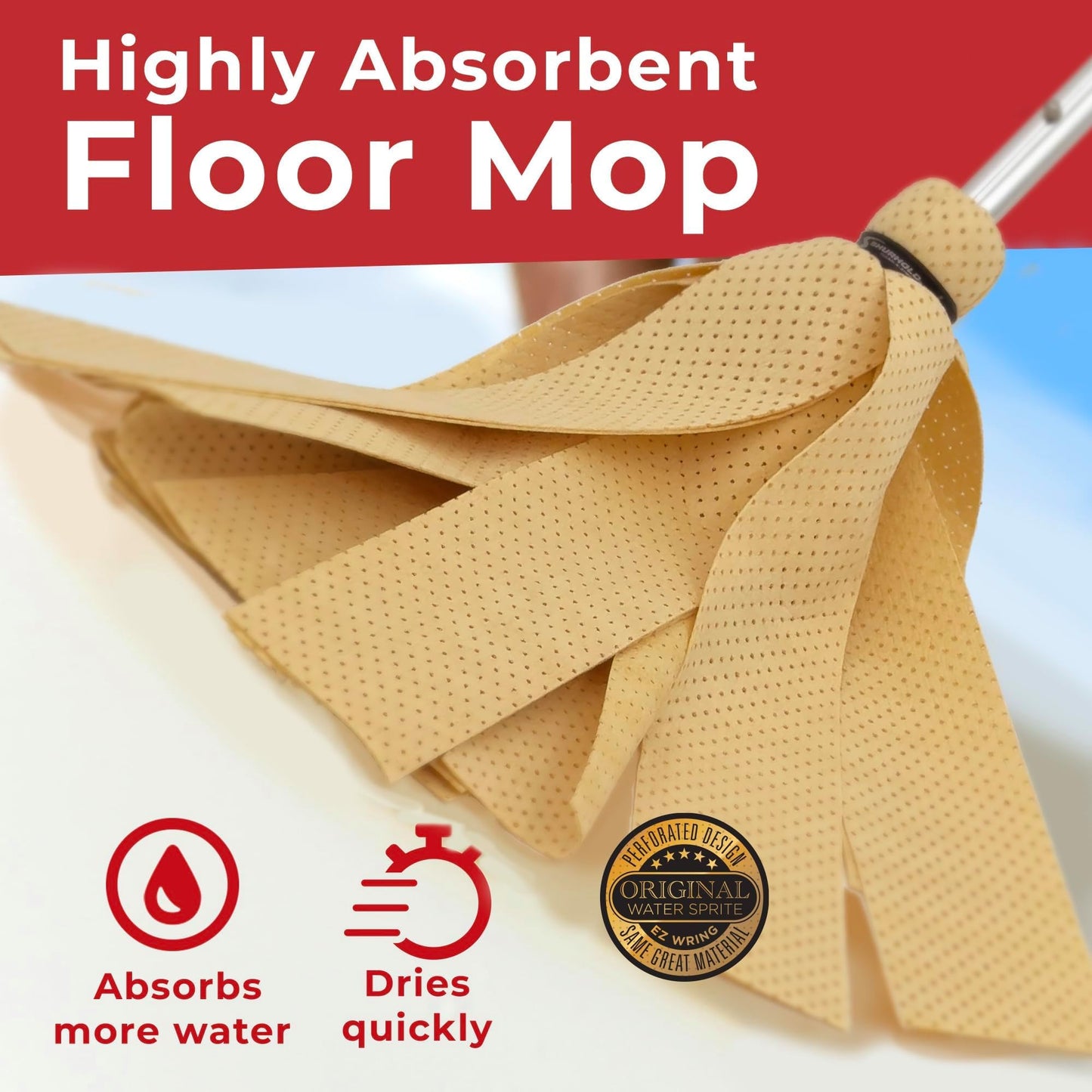 SHURHOLD Deluxe Water Sprite Chamois Heavy Duty Mop with Highly Absorbent 2 7/8" Wide PVA Strips, Attachable to All Shurhold Handles