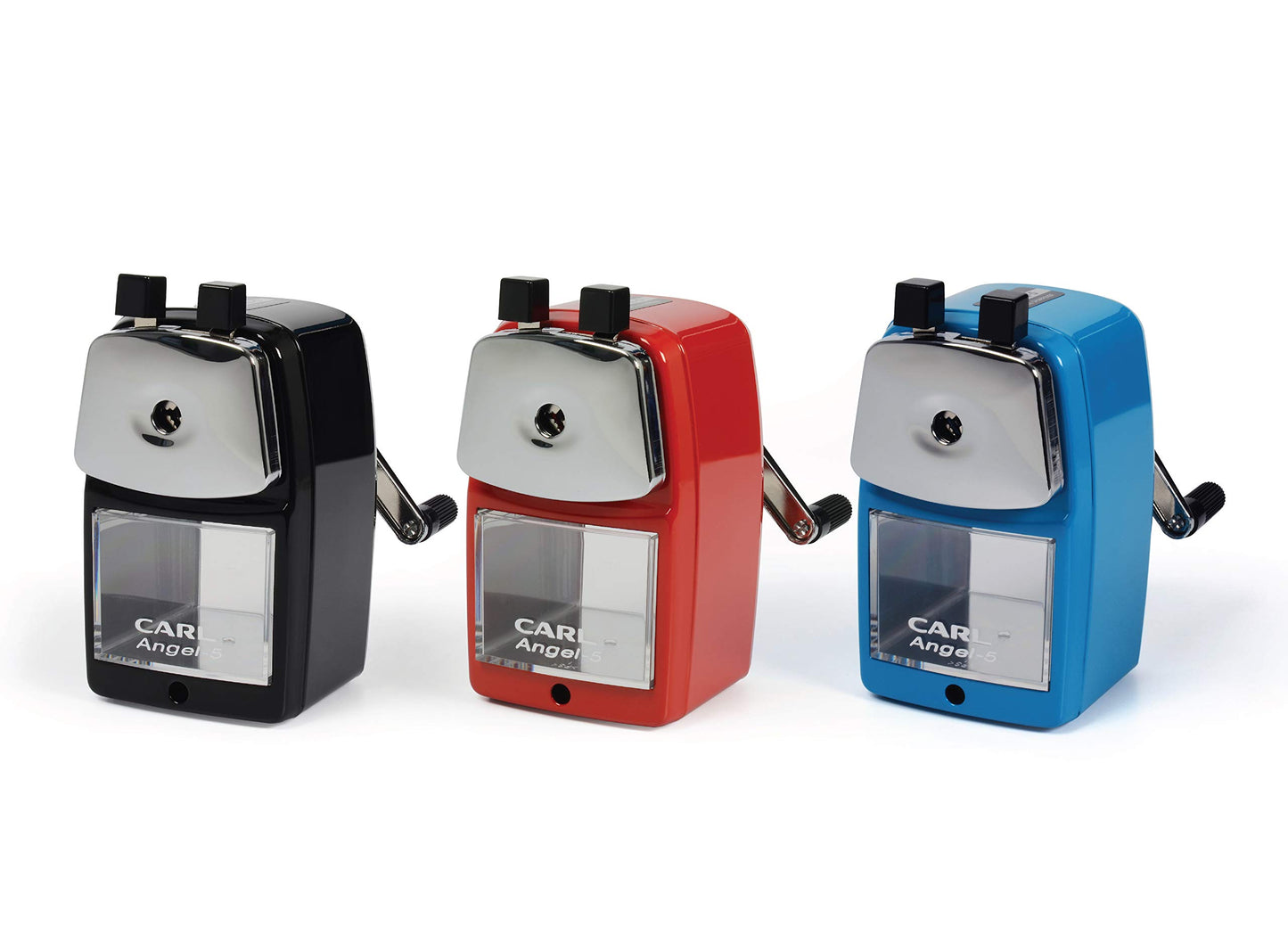 Carl Angel-5 (Black) Heavy-Duty Artist & Teacher Pencil Sharpener – Precision Manual Crank with Auto-Stop, Colored Pencil Compatible, Quiet Operation, Durable Japanese Design.