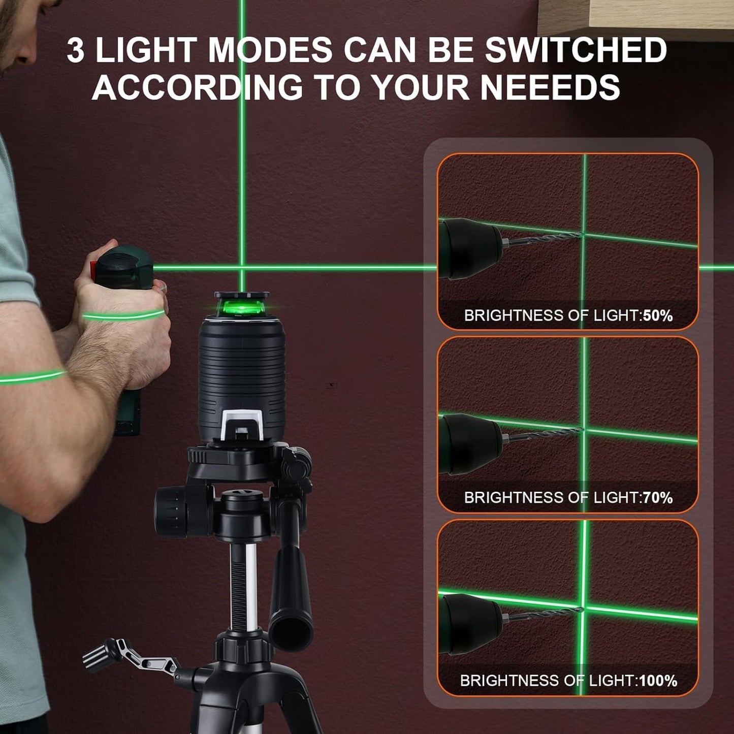 Laser Level with Tripod, Firecore 360° Self Leveling Cross Line Laser Level with Pluse Mode, Green Lazer Leveler tool for Hanging Pictures Wall Tile Construction, L-Bracket & Carry Pouch Included