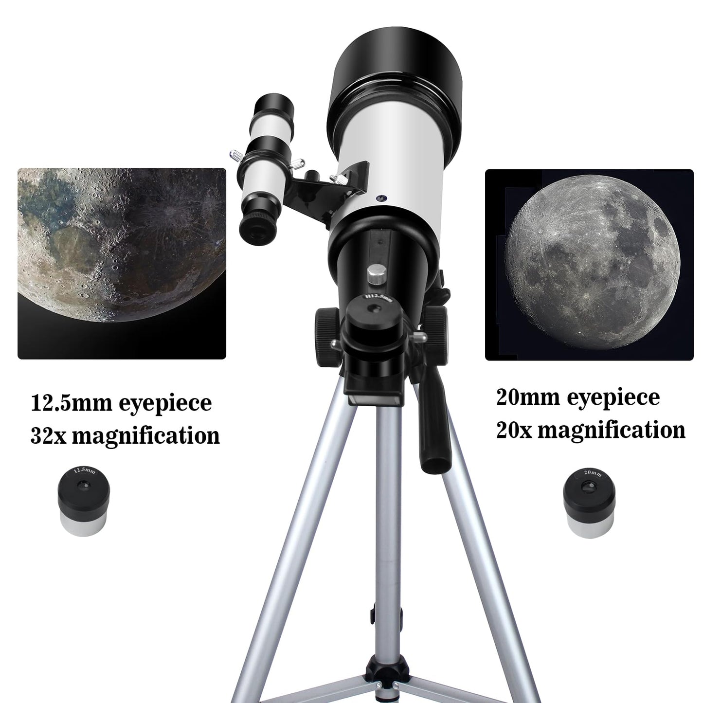 Telescopes, Telescope for Kids and Adults Beginners, 70mm Aperture 400mm Focus Length Refractor Travel Telescope with AZ Mount for Observe The Moon and Landscape (White)