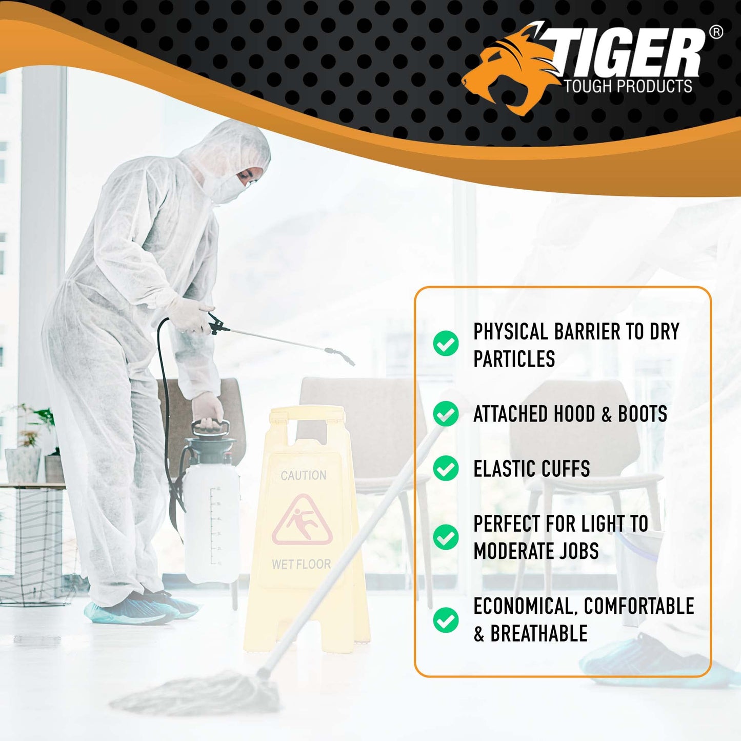 Tiger Tough Products Hazmat Suits Disposable Coverall - Breathable & Comfortable Disposable Coveralls for Men, Large, 25-Pack