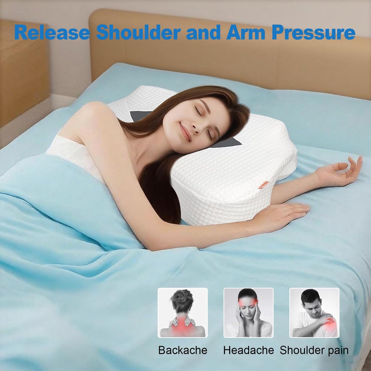 Funpkoser Side Sleeper Pillow with Arm Holes, Memory Foam Pillow for Neck Shoulder Cervical Pain Relief, Ergonomic Arm Holes Positioner Cooling Bed Pillows for Side Sleeping (Light Grey)