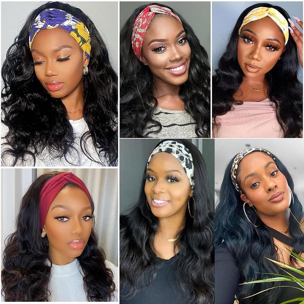 olimaruly Headband Wig Human Hair Body Wave Headband Wigs for Black Women 18 Inch Brazilian Virgin Hair Glueless None Lace Front Wig Human Hair Headband Wig 150% Density Natural Color