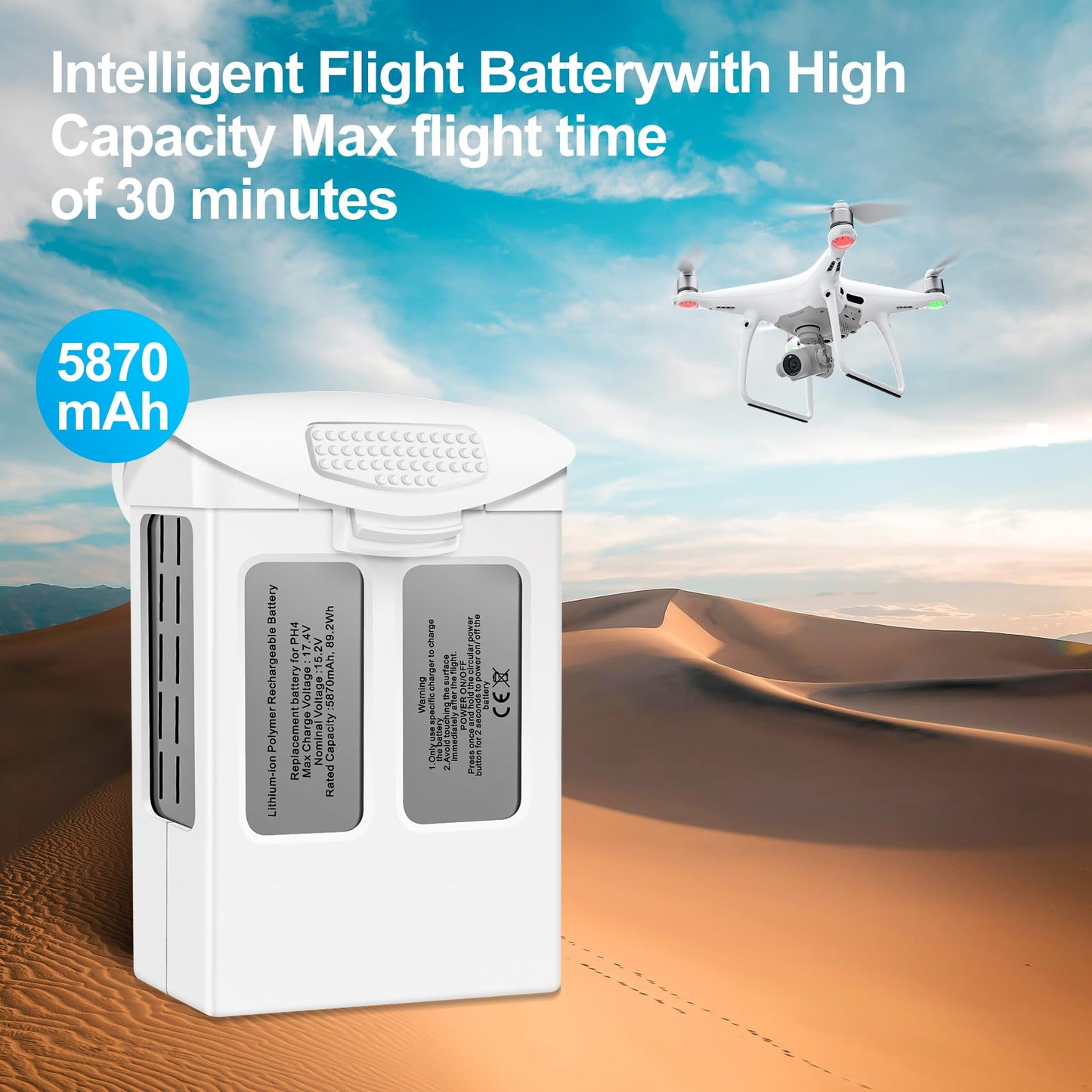 Fantasyo Phantom 4 Battery,5870mAh Intelligent Flight Battery 1 Pack, Compatible with DJI Phantom 4 Pro/Phantom 4 Pro V2.0 / Phantom 4 RTK/Phantom 4 Advanced Series Drone