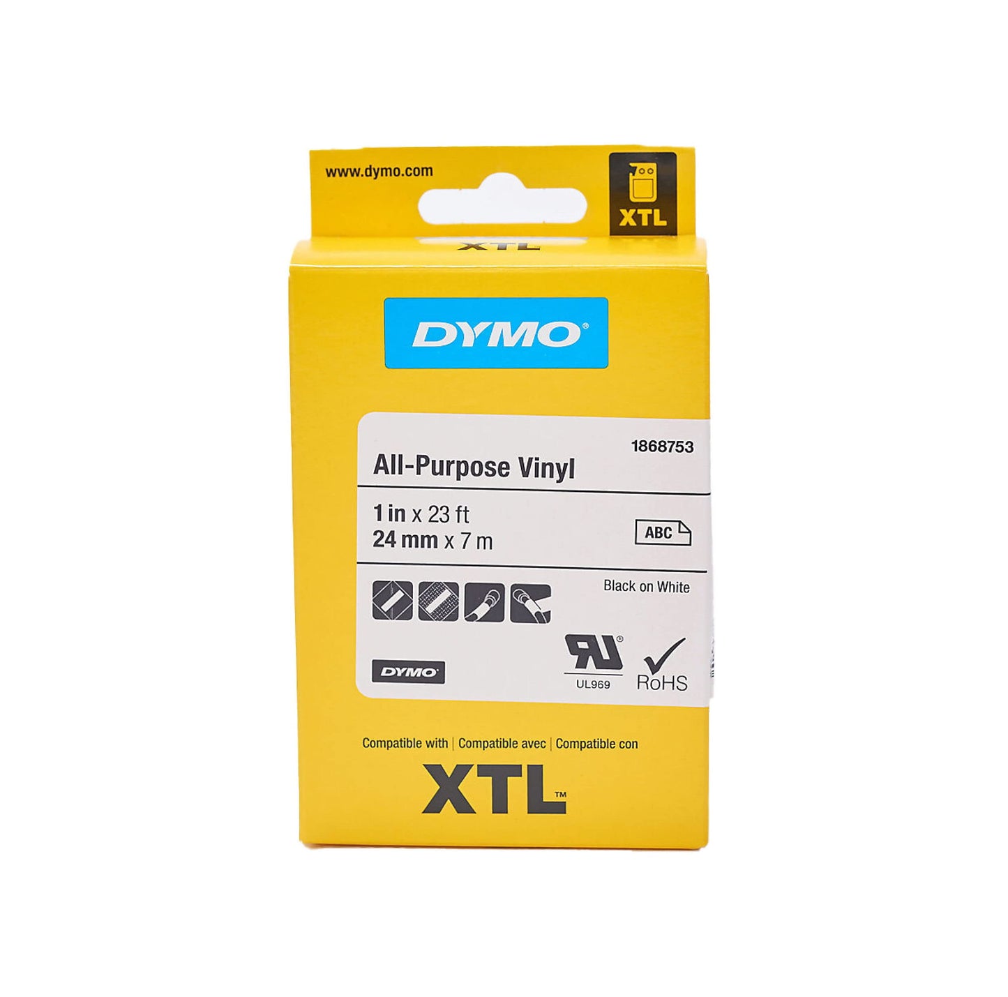 DYMO All-Purpose Labels for DYMO XTL Label Makers Black on White 1" 1 Roll (1868753)