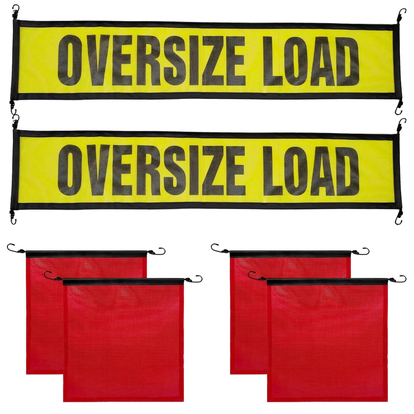 Oversize Load Signs for Trucks and Pilot Cars, 2 Oversize Load Banner, 4 Red Flag Warning with Bungee Hook, Wide Load Signs for Trucks Trailer Semi, Heavy Duty Mesh