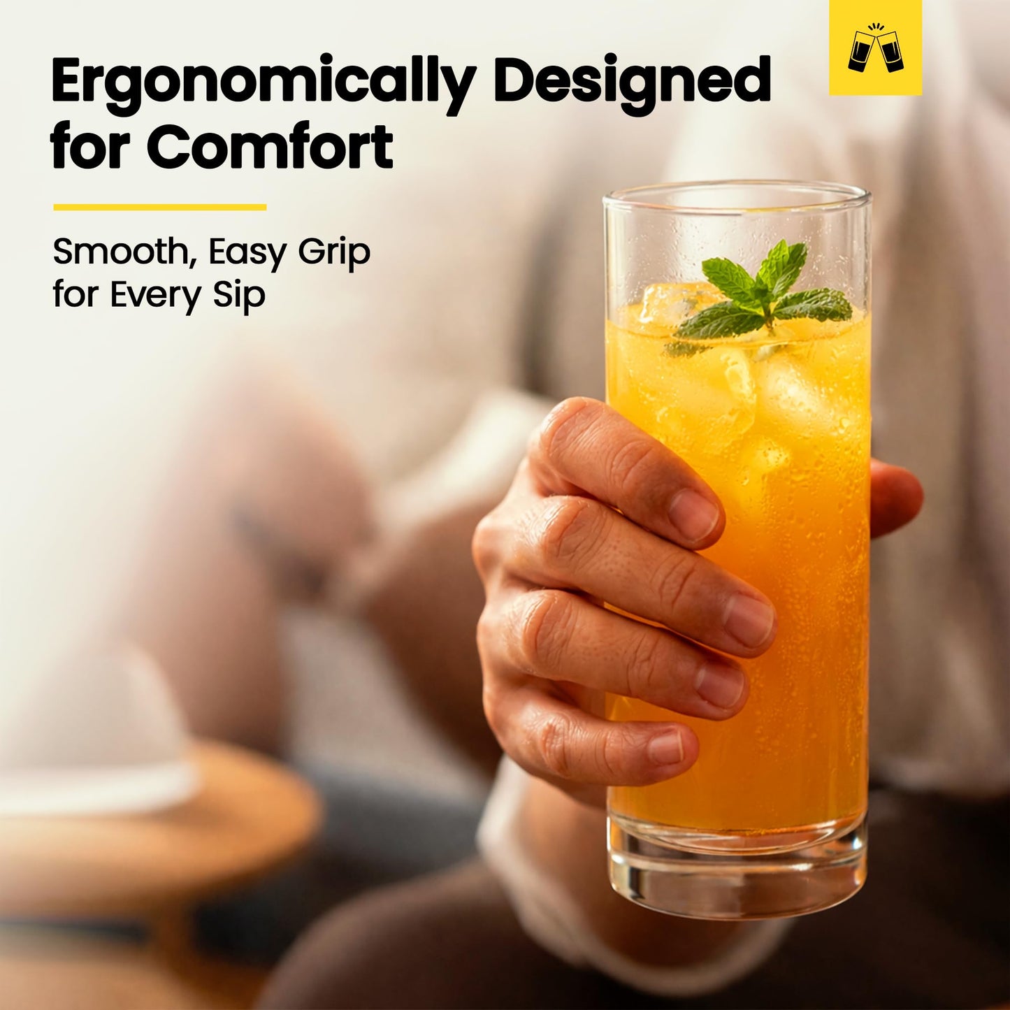 LEMONSODA Highball Glasses Set of 6 | 12oz Lead-Free Glass | Dishwasher Safe Sturdy Base | Clear Crystal Glass Tumblers for Mojito Whiskey Cocktail Bar Glassware Gift Box Included