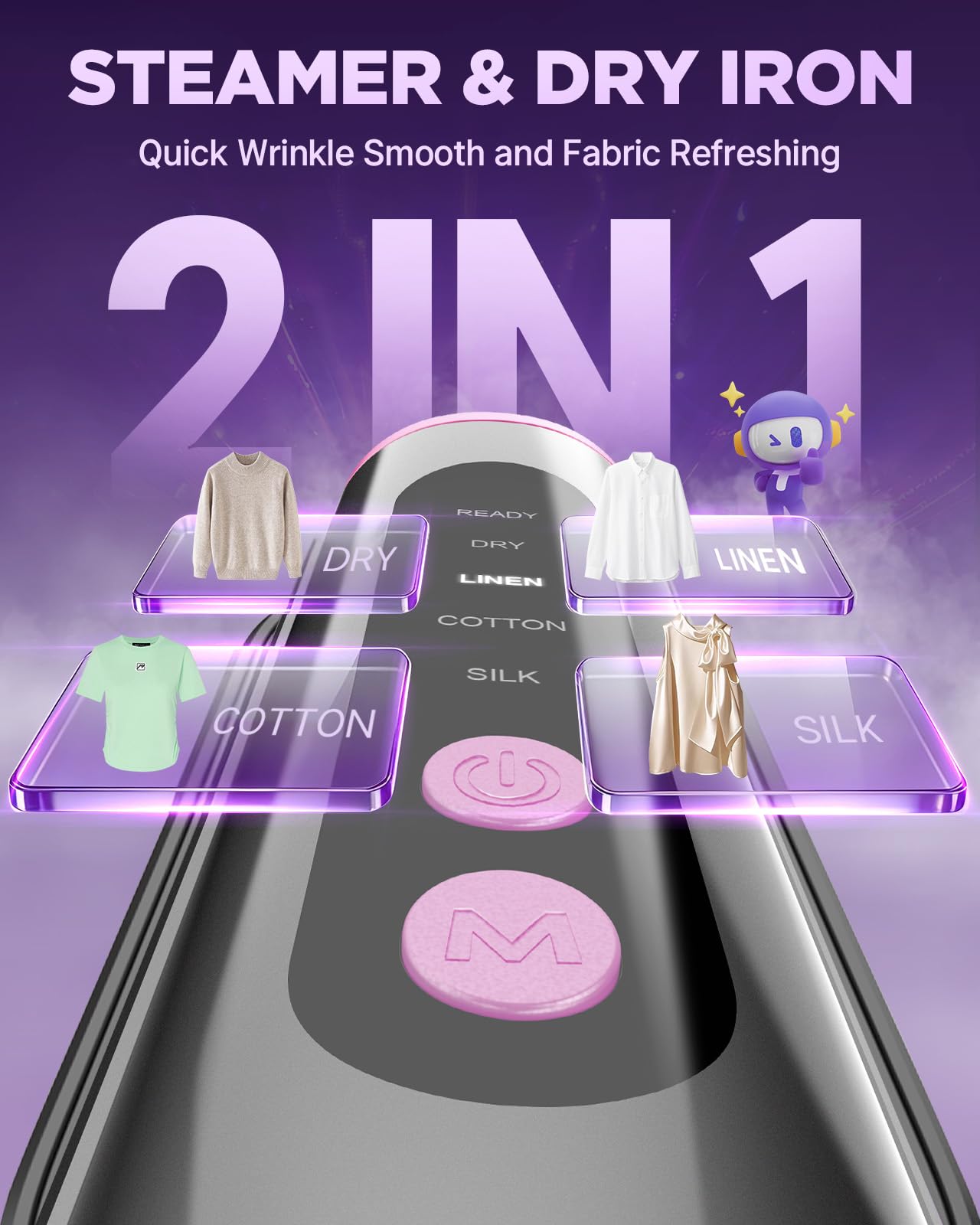 Clothes Steamer Handheld, 2-in-1 Steamer & Iron for Clothes, 100-240V 15s Heat-Up Travel Steamer for Clothes, Portable Handheld Garment Steamer,Large Heat Panel,Quick Wrinkle Removal for Global Europe