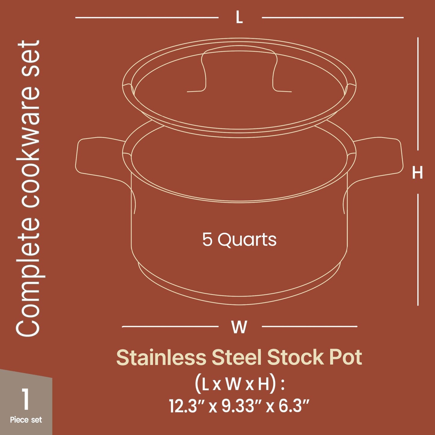 Stainless Steel Stockpot with Lid 5 Quart, Durable 18/8 Stainless Steel, Impact-Bonded Base for Even Heating, Riveted Handles, Oven & All Stove Compatible, Safe Up To 500°F (260°C)