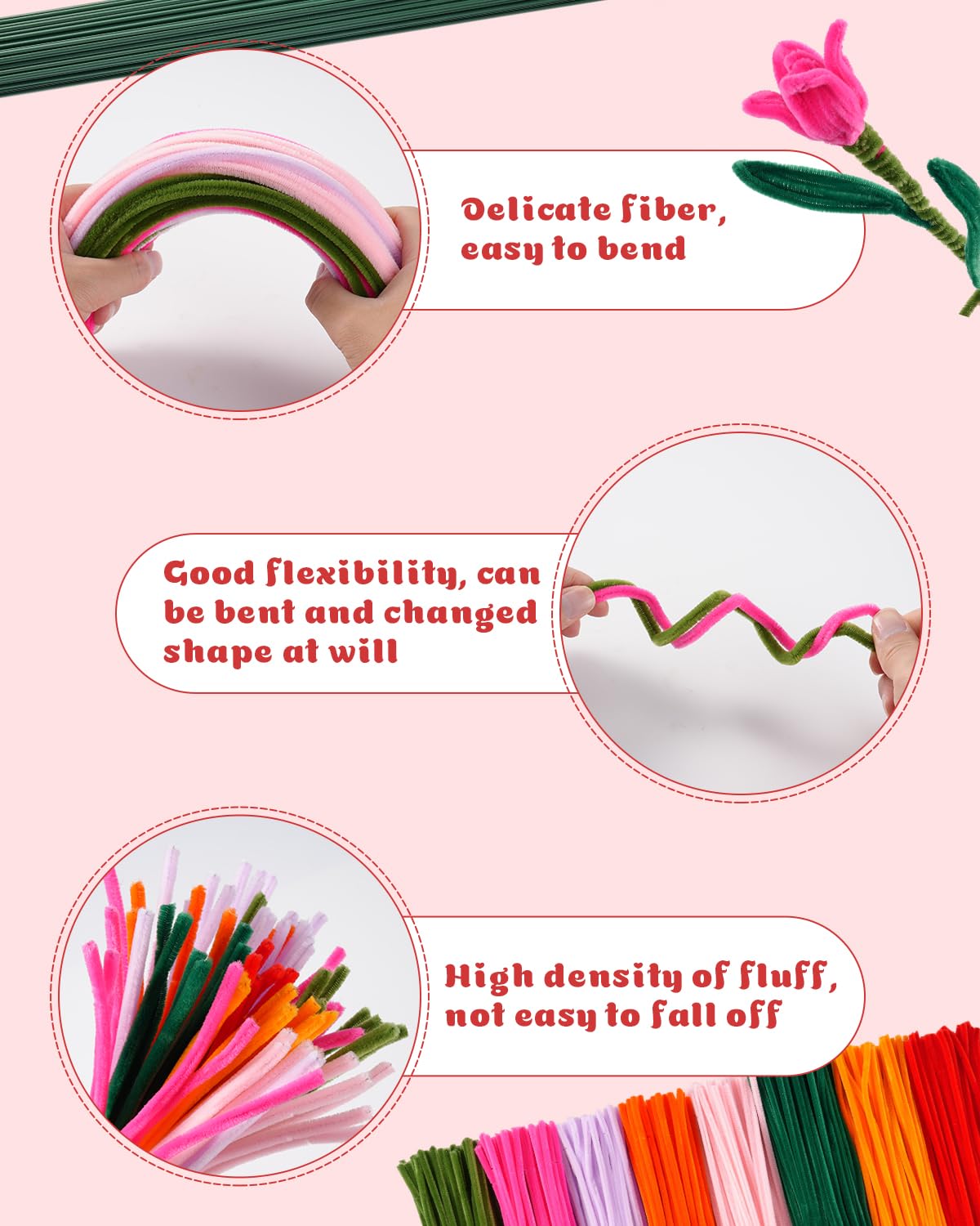 864PCS Pipe Cleaners Craft, Pipe Cleaners Flowers Kit with Handle, 13Colors Chenille Stems,Art and Craft Supplies