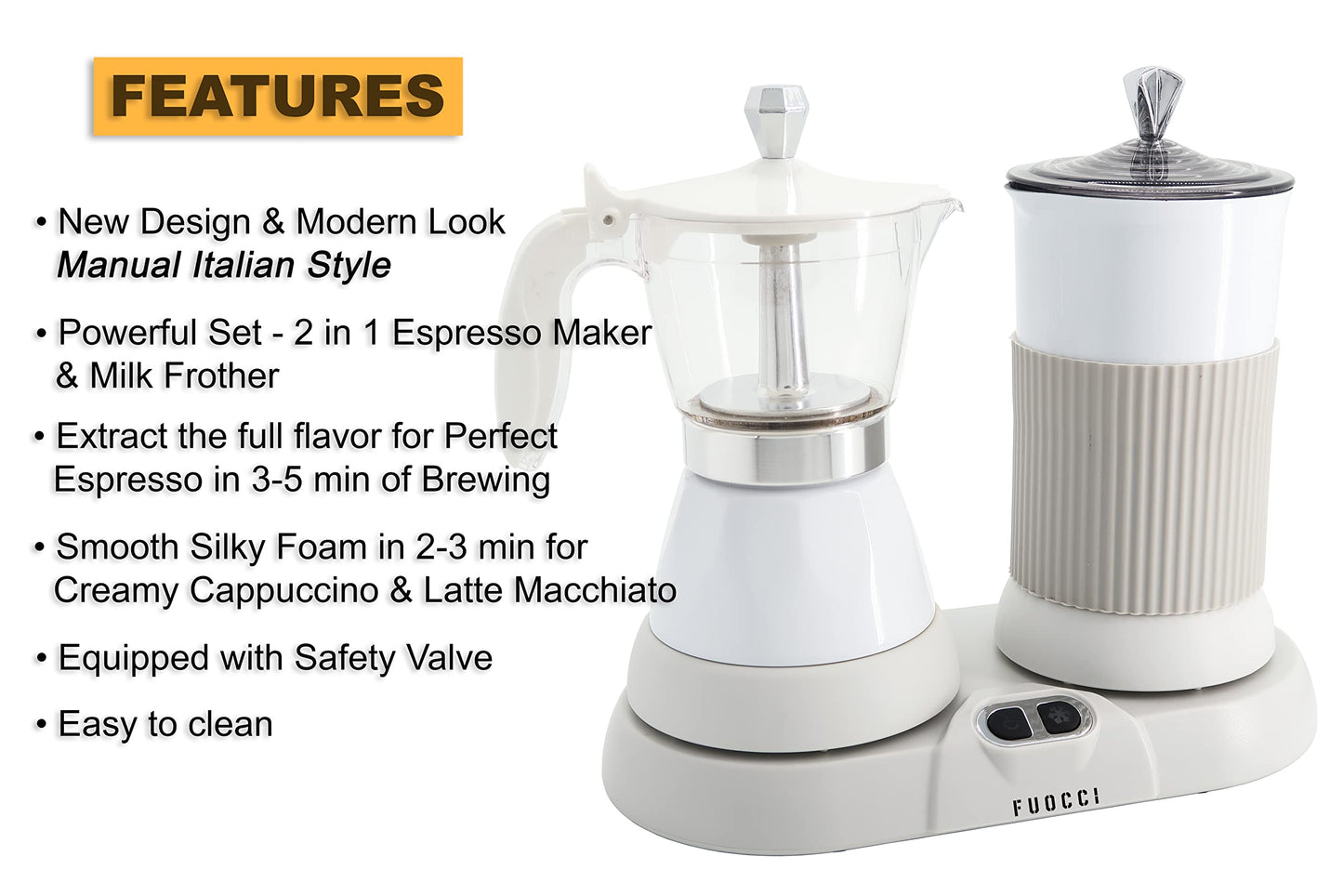 FUOCCI Espresso Maker With Milk Frother; 3 Cups Italian Coffee Maker; Electric Moka Pot And Frother For Cappuccino, Mocha, Latte Macchiato Cuban Coffee Maker Electric Cafeteras Electricas Modernas