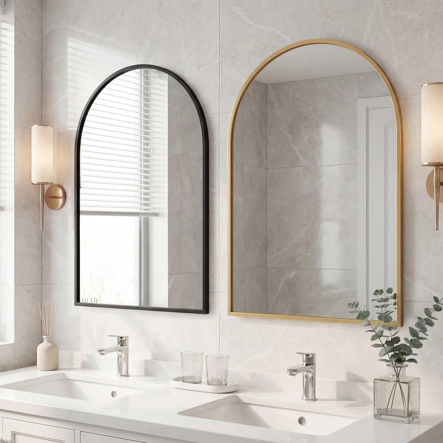 OLIXIS 24x36 Inch Arched Gold Bathroom Mirrors for Over Sink, Wall Mirror, Arch Bathroom Vanity Mirror with Matte Metal Frame and Tempered Glass for Home Decor, Living Room, Shatterproof