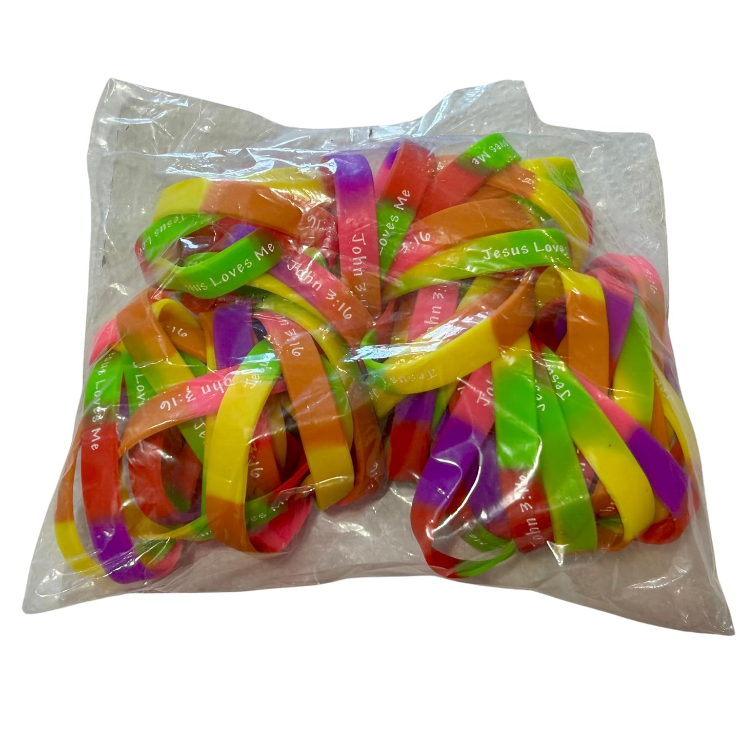 100 Bulk Count Jesus Loves Me John 3:16 Silicone Wristband Bracelets - Church Gifts - Missionary Christian - Religious Handouts