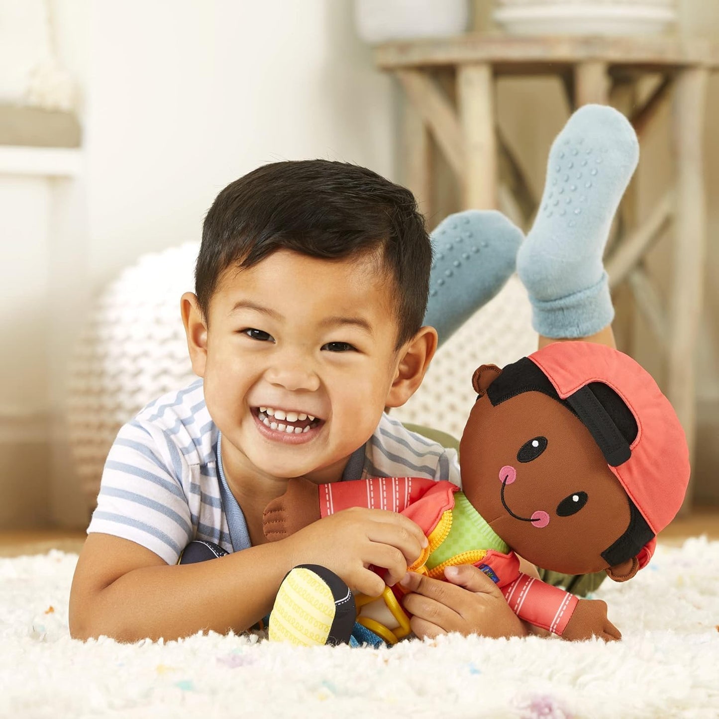 Playskool Dressy Kids Boy Doll with Black Hair, Activity Plush Toy with Zipper, Shoelace, Button, for Kids Ages 2 and Up (Amazon Exclusive)