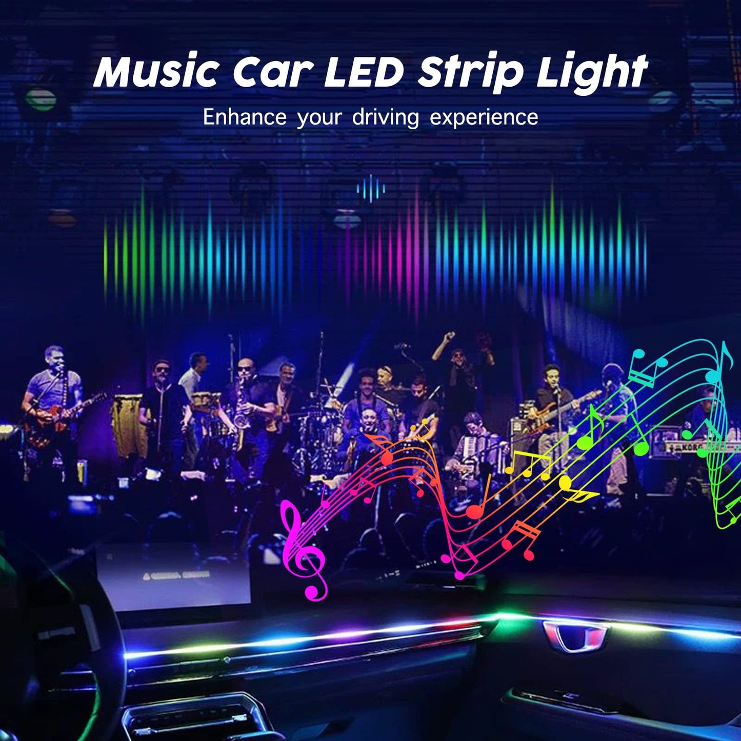 SAMGCHI Interior Car LED Lights, RGB Dream Color Acrylic LED Lights for Car, Ambient Lighting Kits with Wireless APP and RF Remote Control, Music Sync Dynamic Chasing (10 in 1)