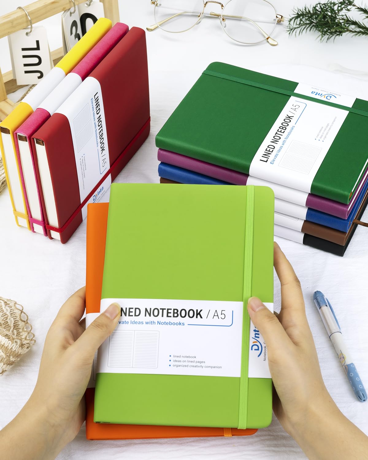 Dynta Hardcover Journal Notebooks, 10 Packs A5 Lined Journals Bulk for Writing 200 Pages/100Sheets, 8.4 x 5.8 inch, 10 Colors Classic Ruled Notebook for Work/Travel/College/Note Taking