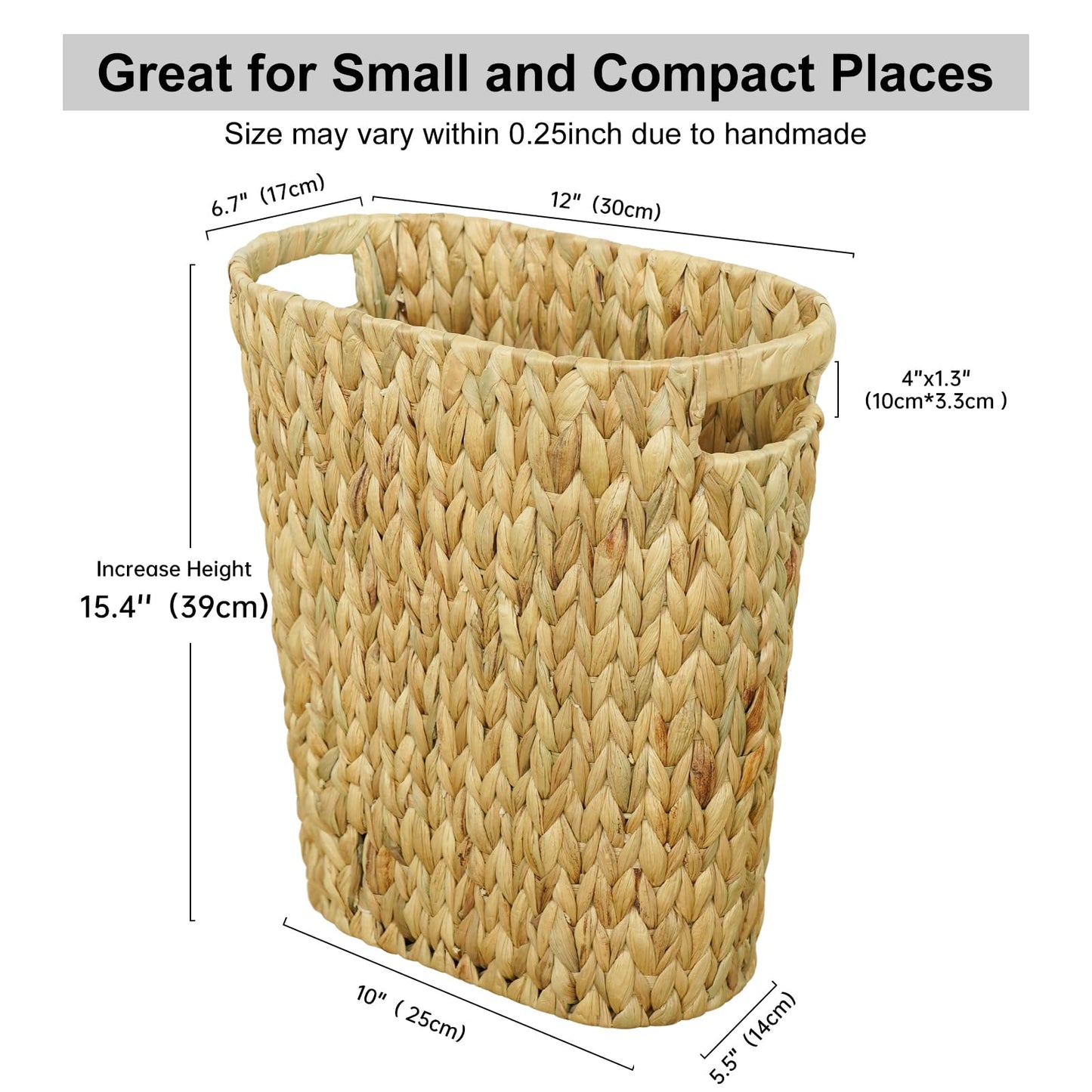 Coeusy Wicker Trash Can,Bathroom Trash Can,Water Hyacinth Wicker Waste Basket for Bathroom,Handwoven Narrow Small Waste Basket for Bedroom,Office,5 Gallon
