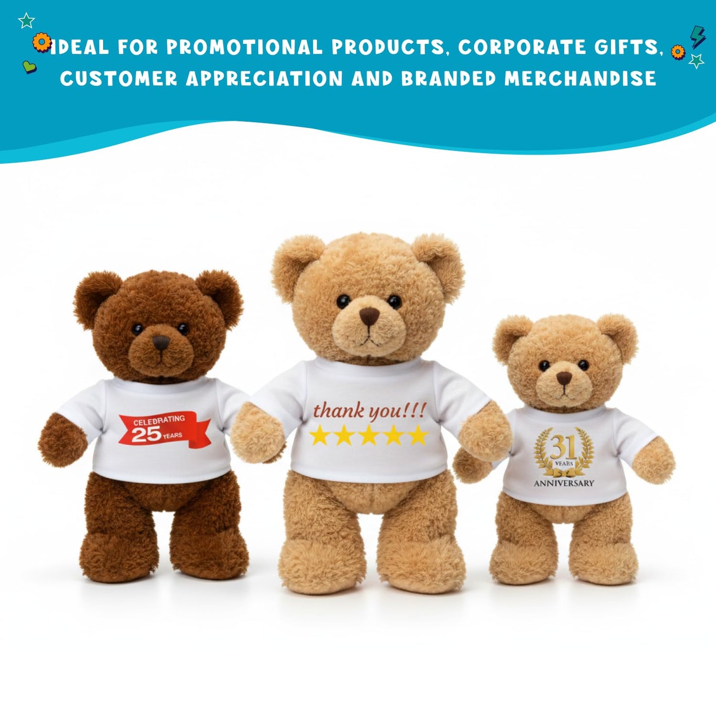 Teddy Get Ready Stuffed Animal T-Shirt, 25 pcs., White
