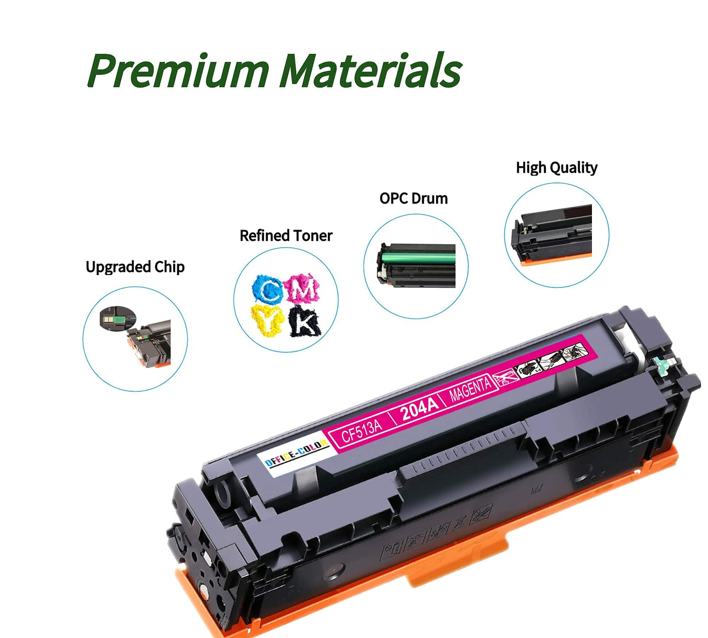 OFFICE-COLOR Compatible Toner Cartridge Replacement for HP 204A CF510A CF511A CF512A CF513A to use with Color Laserjet Pro MFP M180nw M180n M181fw M154a M154nw Printer (Black,Cyan,Yellow,Magenta)