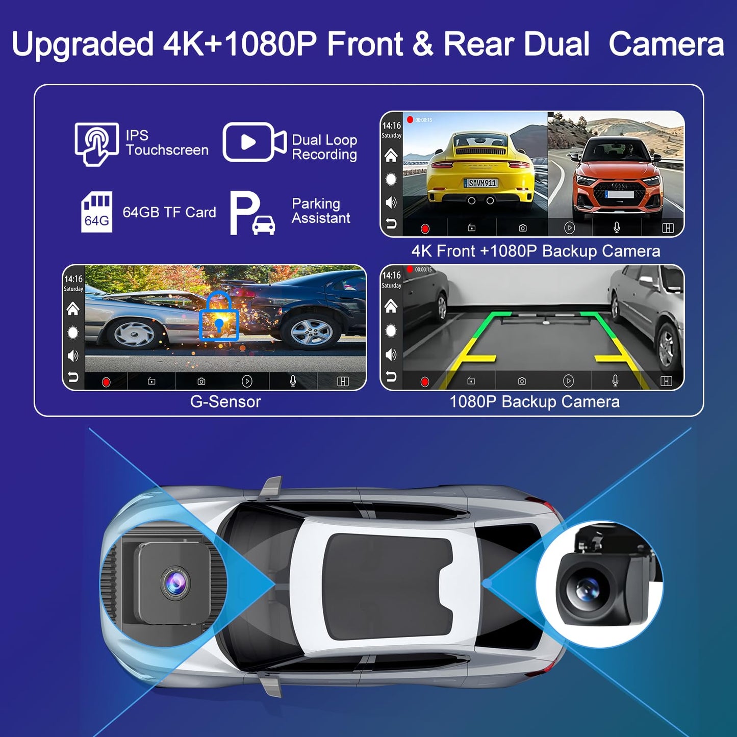 10.1" CarPlay Screen for Larger Vehicles - Wireless Car Stereo Touchscreen for Apple Carplay & Android Auto, 4K Dash Cam, HD Backup Camera, GPS, Mirror Link, Siri, BT, AUX-Ideal for SUVs, Trucks, Vans
