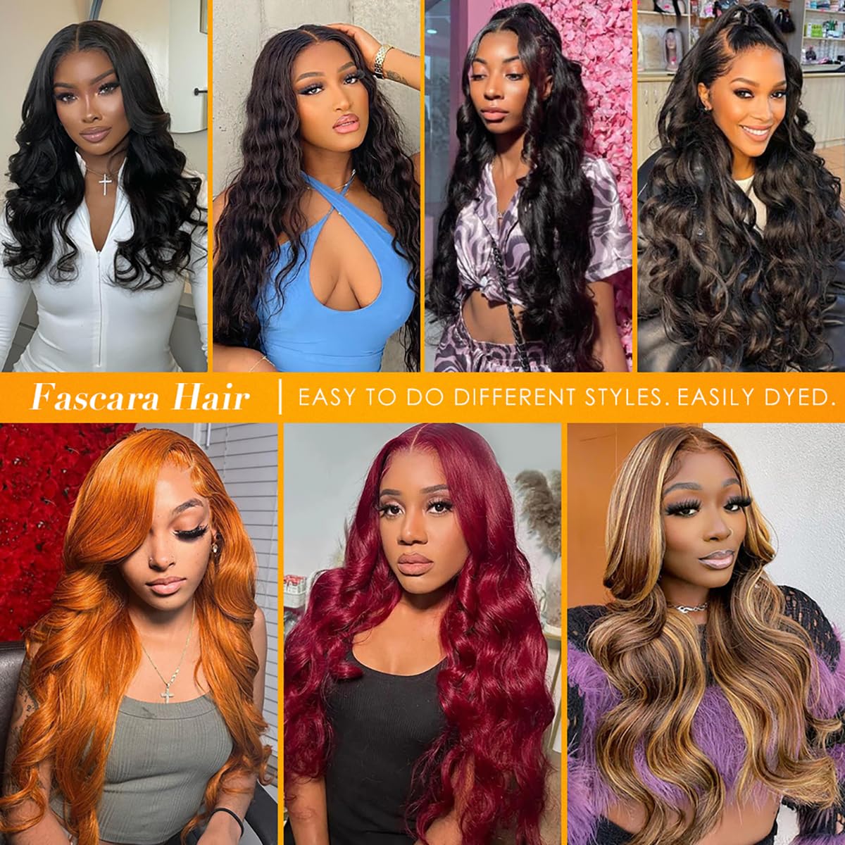 FASCARA 13x4 Body Wave Lace Front Wigs Human Hair Pre Plucked 180% Density HD Transparent Lace Frontal Wigs Human Hair for Women 9A Glueless Wig Human Hair with Baby Hair 18 Inch Natural Color