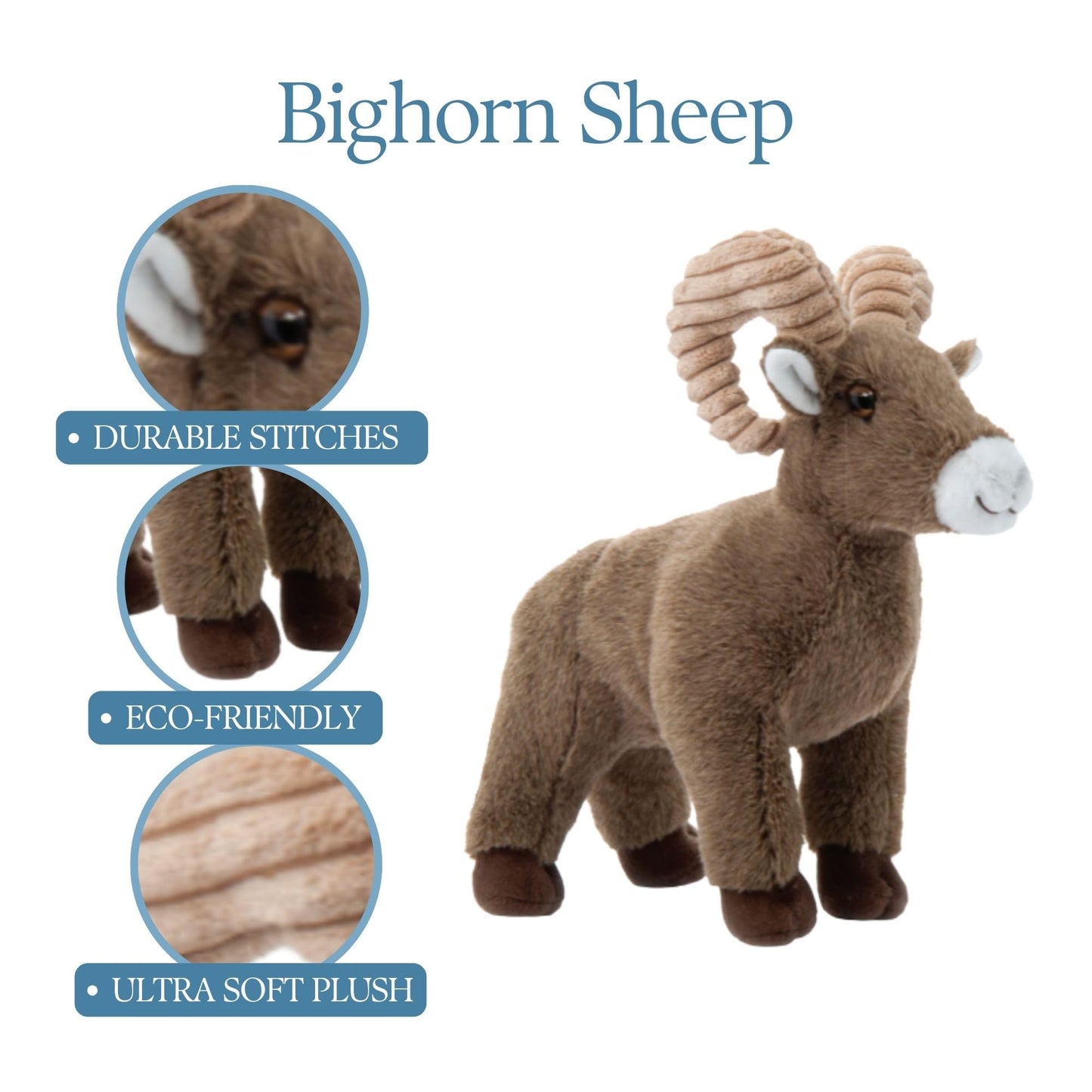 The Petting Zoo Big Horn Sheep Stuffed Animal Plushie, Gifts for Kids, Wild Onez Zoo Animals, Sheep Plush Toy, 12 inches