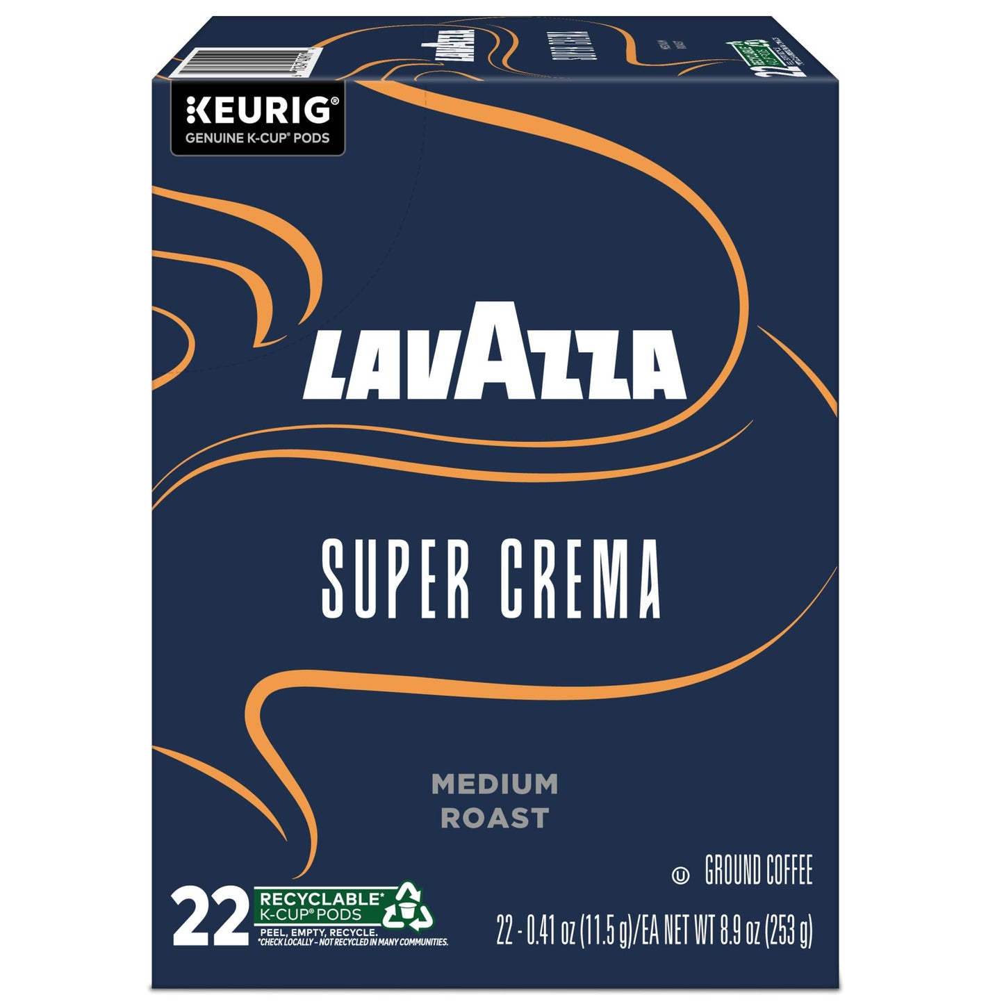 Lavazza Super Crema, Single Serve Keurig K-Cup Pods, Medium Espresso Roast Coffee, 88 Count (4 Packs of 22)