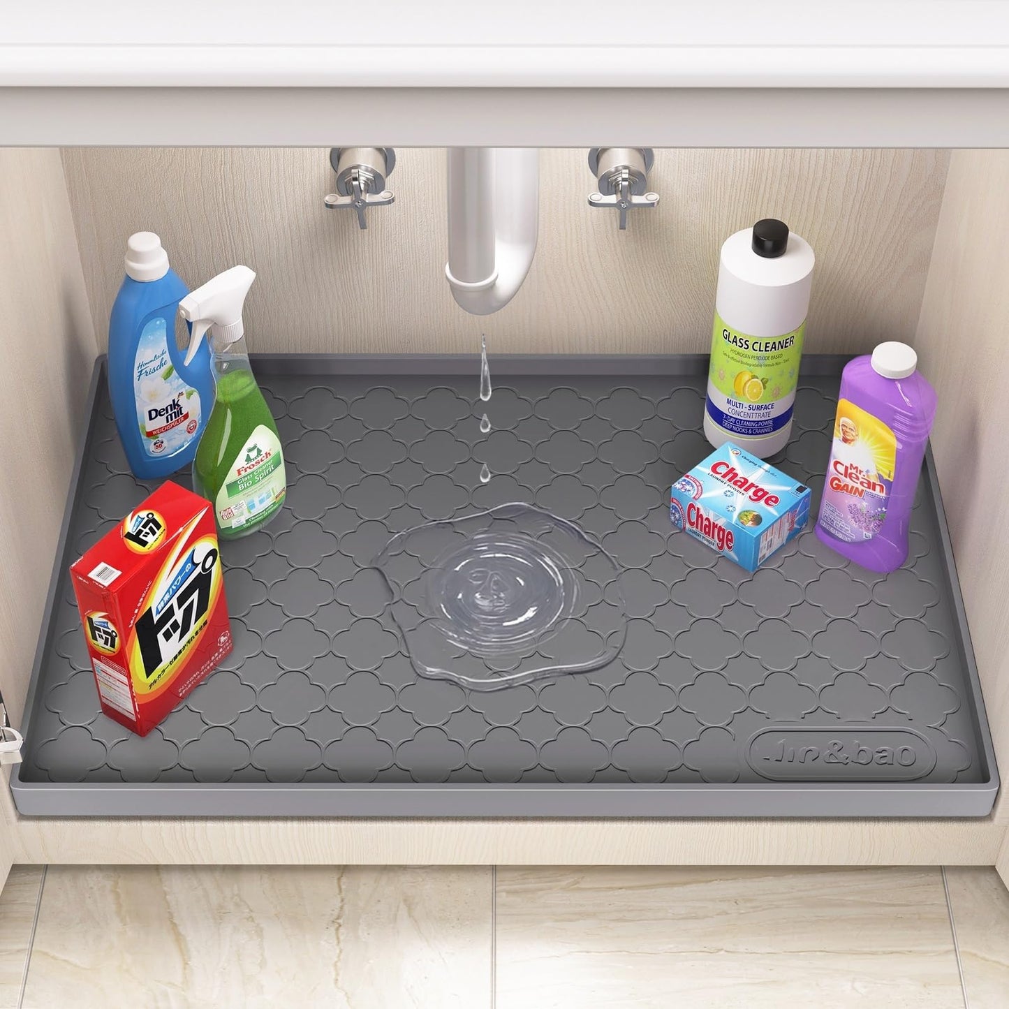 Jin&Bao Waterproof Under Sink Mat 40" x 19", Thick Silicone Mat Cabinet Protector for Kitchen and Bathroom, Shelf Liner, Home Organizer and Storage, Multipurpose Tray for Gadgets and Essentials