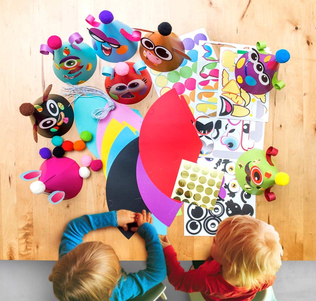 24 Pcs Party Hats Birthday Activity Kit with Stickers. Kids Fun Arts & Crafts, Party Favor, Game Supplies, Christmas Decors